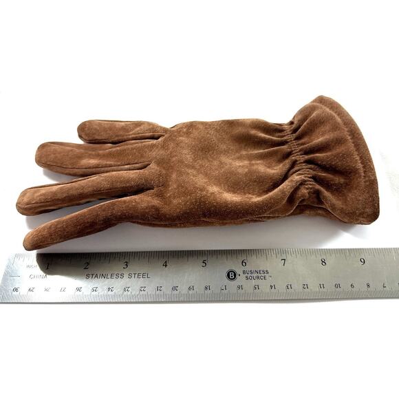Isotoner Wonder Fit Suede Leather Gloves L/G Camel Brown Fleece Lined Aris 115 - Picture 3 of 7
